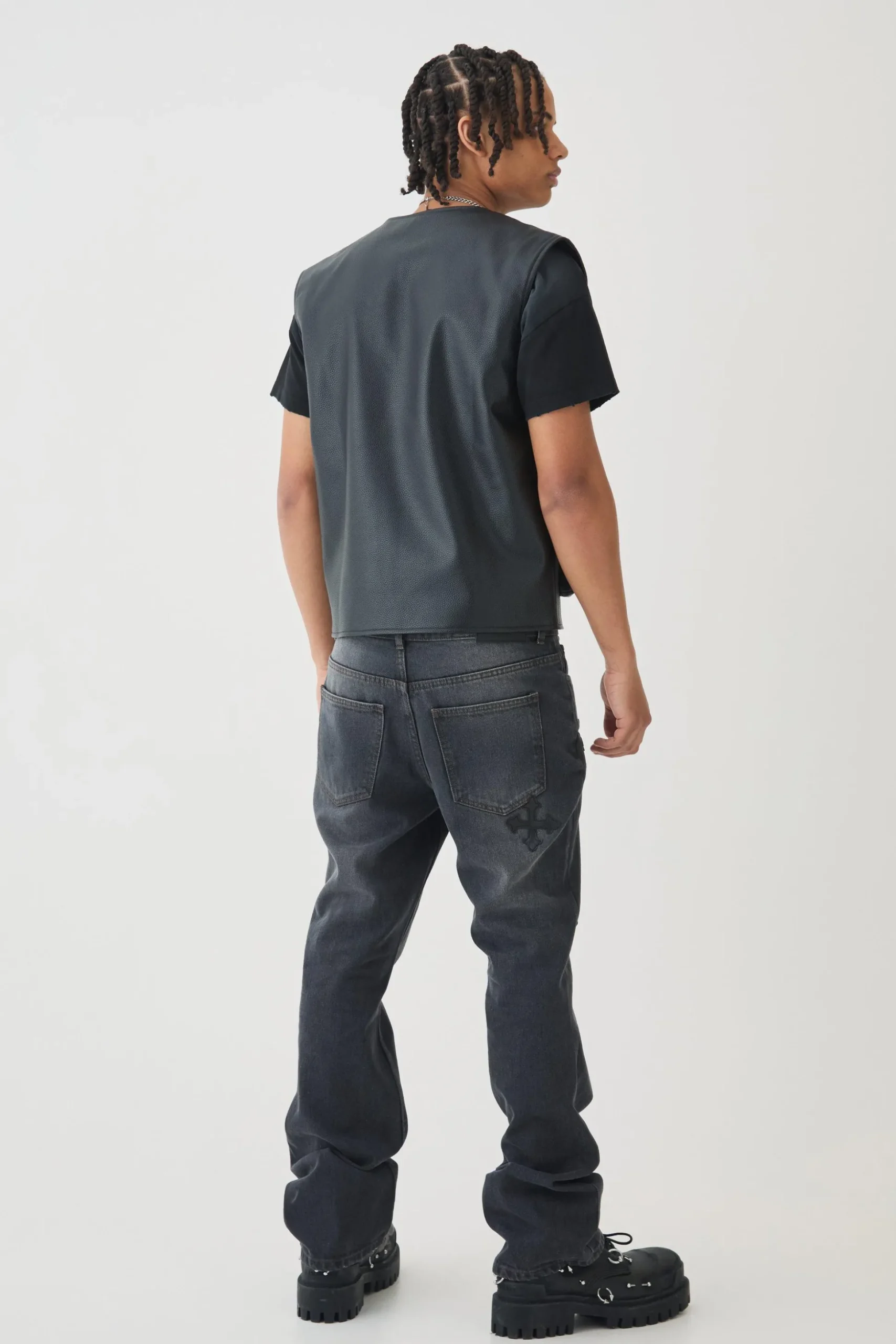 Slim Rigid Flare Cross Embroidered Jeans | BoohooMAN UK