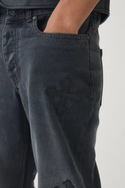 Slim Rigid Flare Cross Embroidered Jeans | BoohooMAN UK