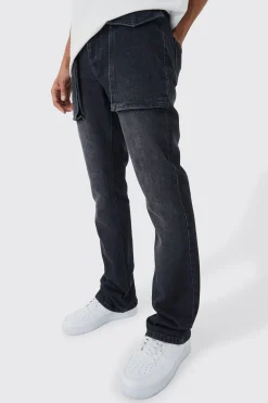 Slim Rigid Flare 3d Pocket Jeans In Charcoal | BoohooMAN UK