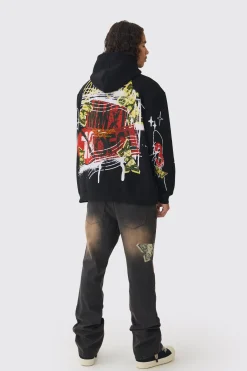 Slim Rigid Flare Dirty Wash Printed Jeans | BoohooMAN UK
