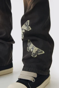 Slim Rigid Flare Dirty Wash Printed Jeans | BoohooMAN UK