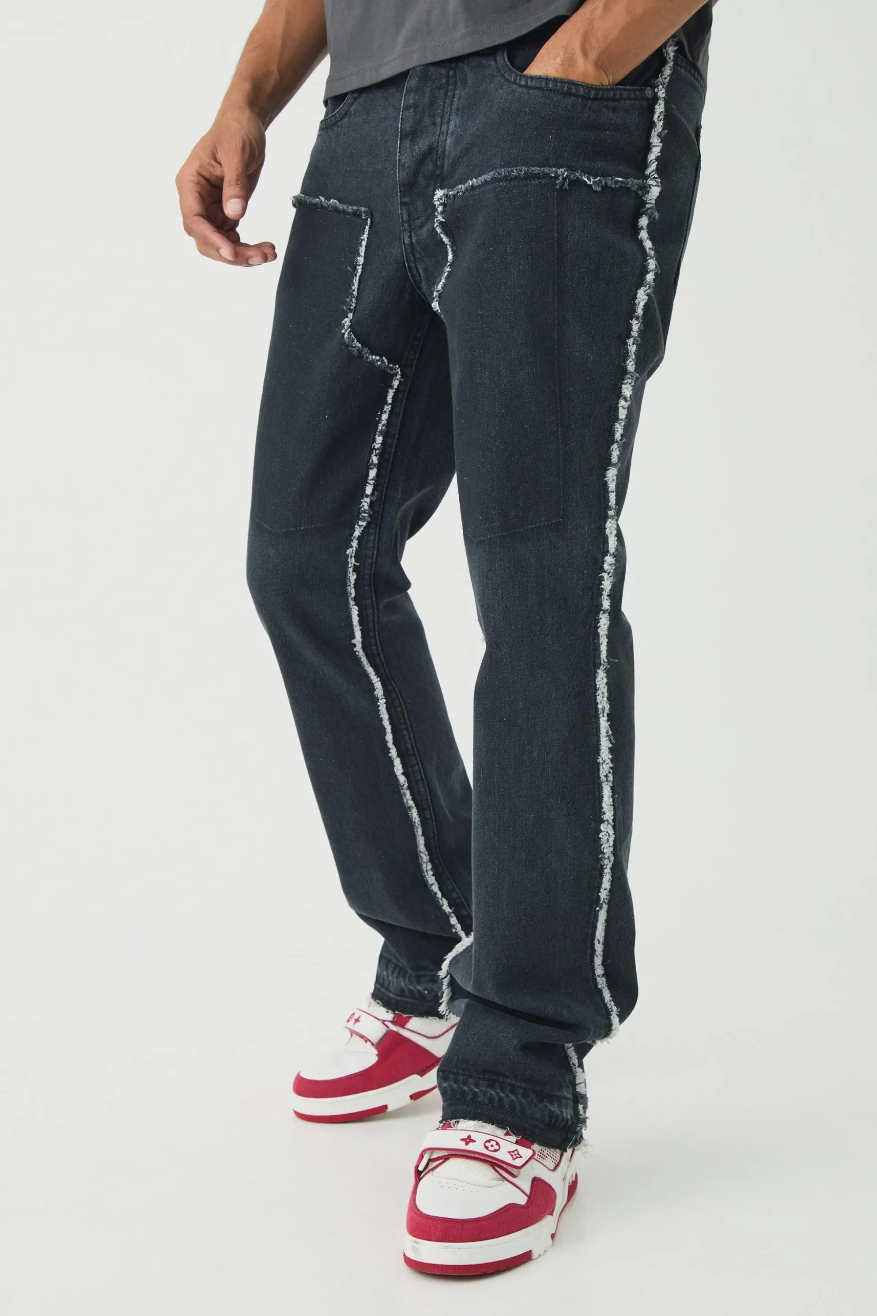 Slim Rigid Flare Distressed Carpenter Jeans | BoohooMAN UK