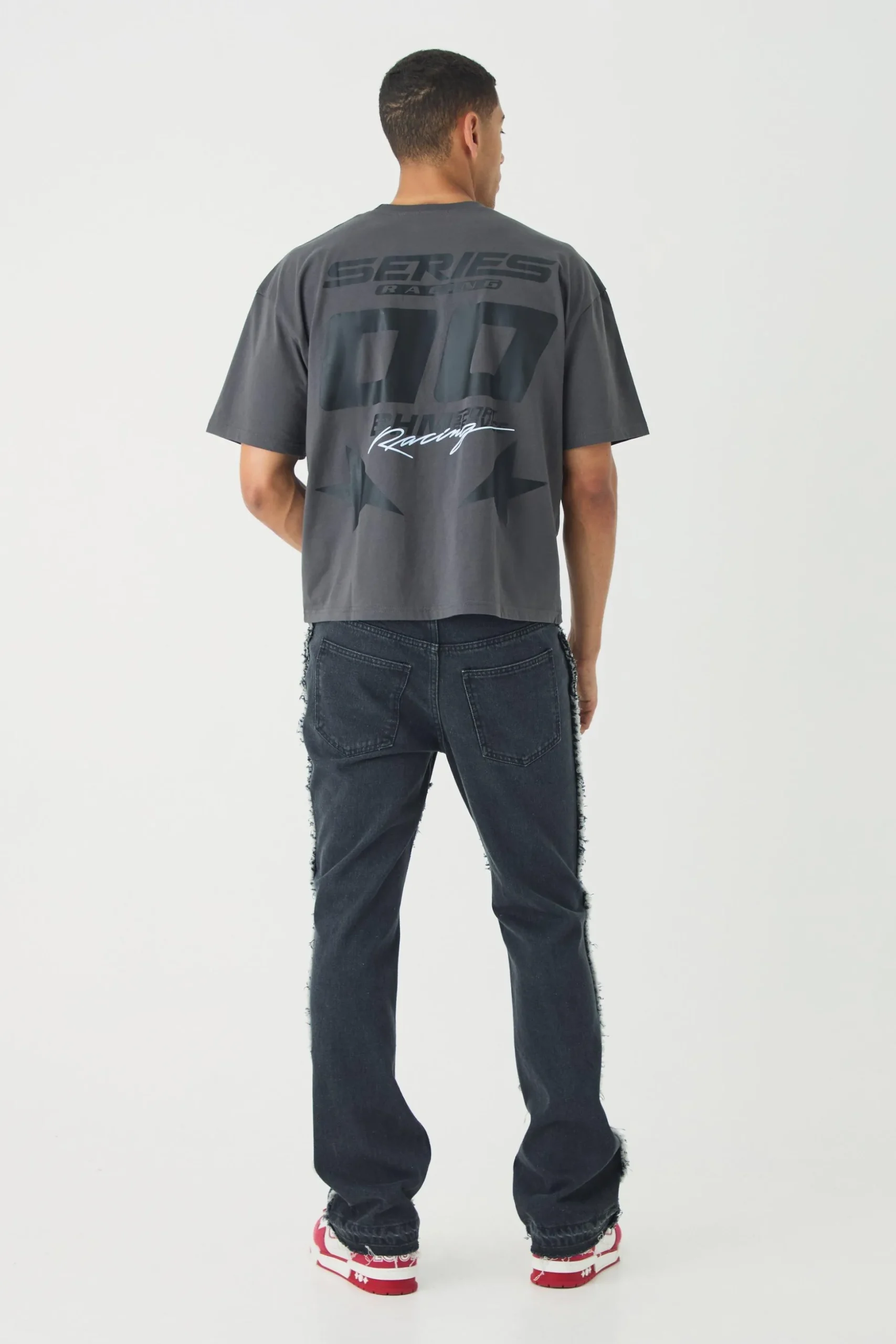 Slim Rigid Flare Distressed Carpenter Jeans | BoohooMAN UK