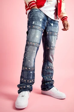 Slim Rigid Flare Embellished Strap Detail Jeans | BoohooMAN UK