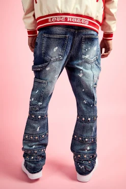 Slim Rigid Flare Embellished Strap Detail Jeans | BoohooMAN UK
