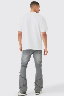 Slim Rigid Flare Hardware Jeans In Light Grey | BoohooMAN UK