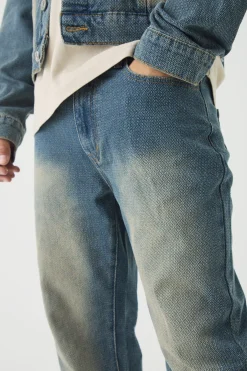 Slim Rigid Flare Herringbone Fabric Interest Jeans | BoohooMAN UK