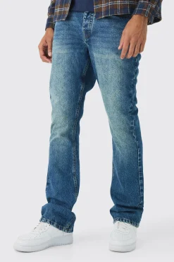 Slim Rigid Flare Jean In Vintage Blue | BoohooMAN UK