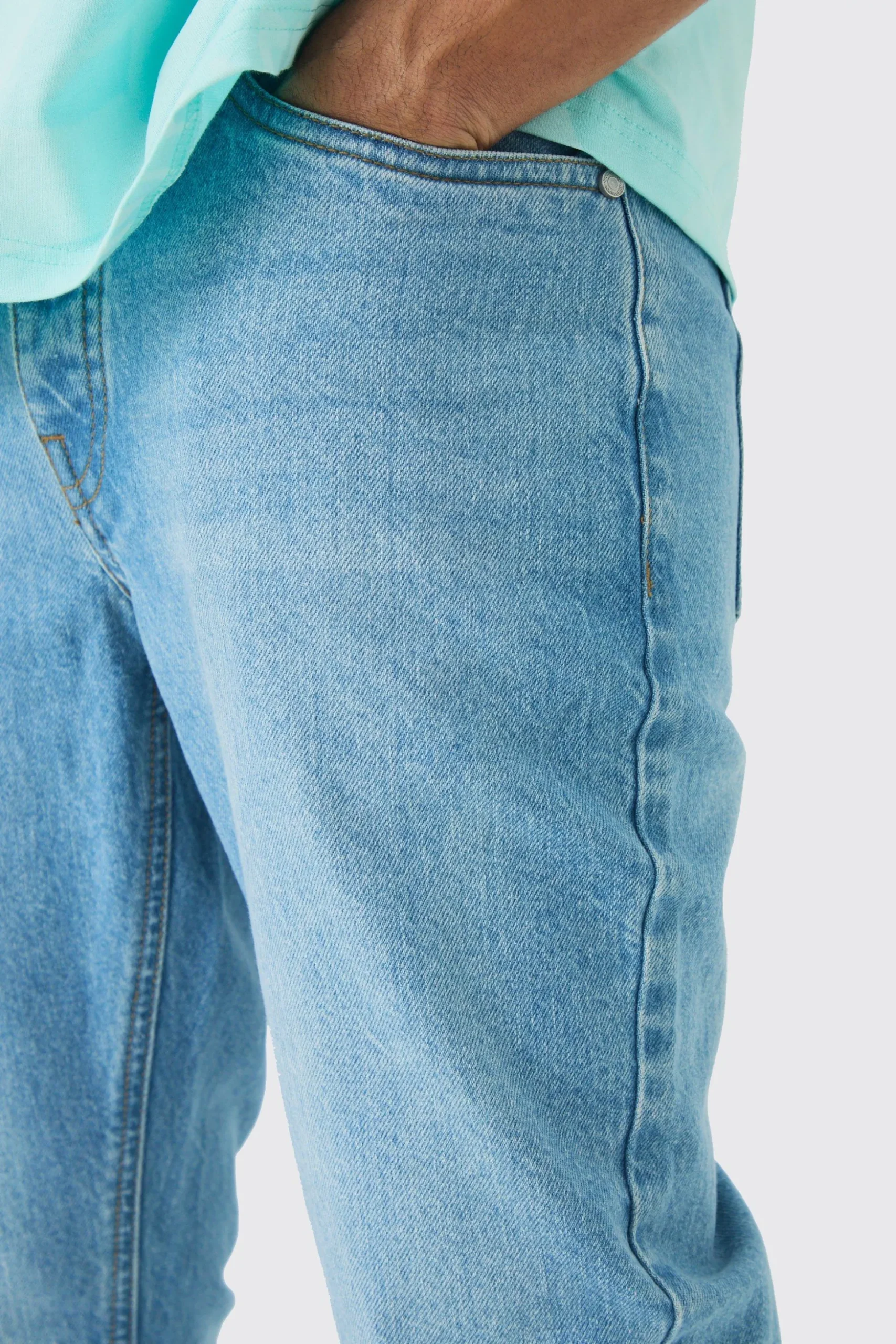 Slim Rigid Flare Jean In Light Blue | BoohooMAN UK