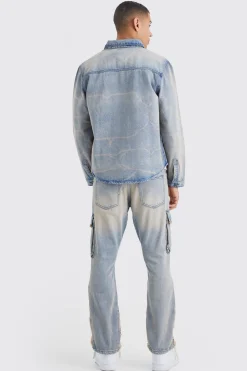 Slim Rigid Flare Overdyed Distressed Cargo Jeans | BoohooMAN UK