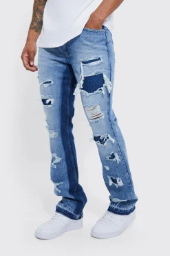 Slim Rigid Flare Panelled Ripped Jeans | BoohooMAN UK