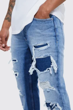 Slim Rigid Flare Panelled Ripped Jeans | BoohooMAN UK