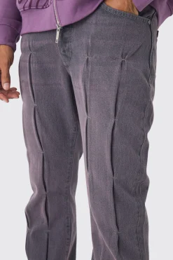 Slim Rigid Flare Pintuck Denim Jeans | BoohooMAN UK