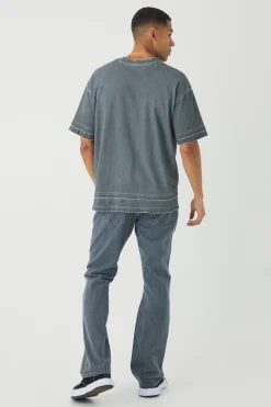 Slim Rigid Flare Pintuck Denim Jeans | BoohooMAN UK