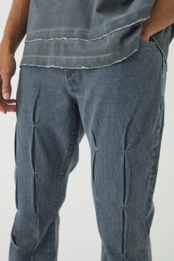 Slim Rigid Flare Pintuck Denim Jeans | BoohooMAN UK