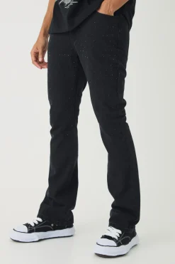 Slim Rigid Flare Rhinestone Jeans | BoohooMAN UK