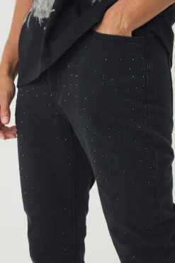 Slim Rigid Flare Rhinestone Jeans | BoohooMAN UK