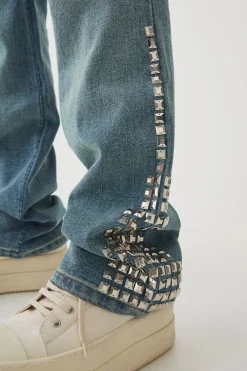 Slim Rigid Flare Studded Jeans | BoohooMAN UK