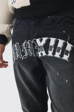 Slim Rigid Flare Washed Gusset Paint Splat Jeans | BoohooMAN UK
