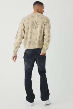 Slim Rigid Flare Washed Paisley Applique Jeans | BoohooMAN UK