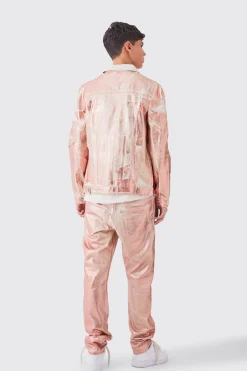 Slim Rigid Metallic Print Denim Jean | BoohooMAN UK