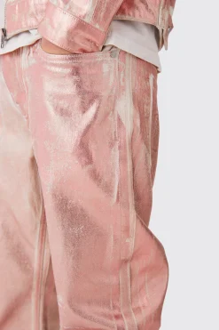 Slim Rigid Metallic Print Denim Jean | BoohooMAN UK