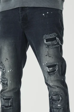 Slim Rigid Paint Splat Ripped Jeans | BoohooMAN UK
