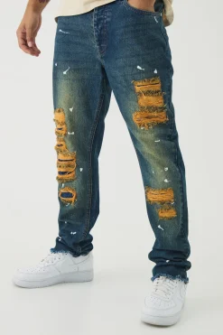 Slim Rigid Paint Splat Ripped Jeans | BoohooMAN UK