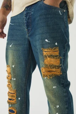 Slim Rigid Paint Splat Ripped Jeans | BoohooMAN UK