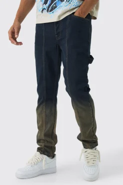 Slim Rigid Pintuck Carpenter Ombre Denim Jeans | BoohooMAN UK