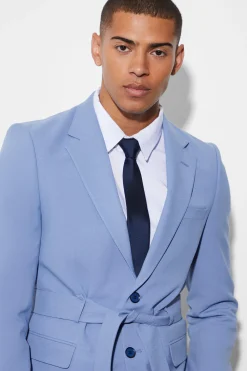 Slim Single Breasted Blazer With Belt | BoohooMAN UK