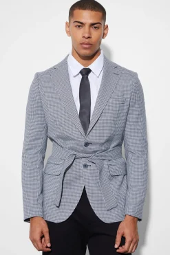Slim Single Breasted Blazer With Belt | BoohooMAN UK