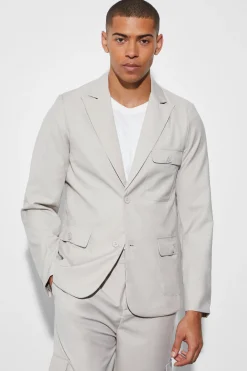 Slim Single Breasted Cargo Suit Jacket | BoohooMAN UK