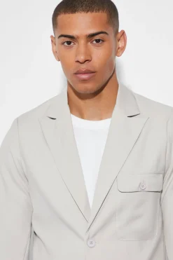 Slim Single Breasted Cargo Suit Jacket | BoohooMAN UK