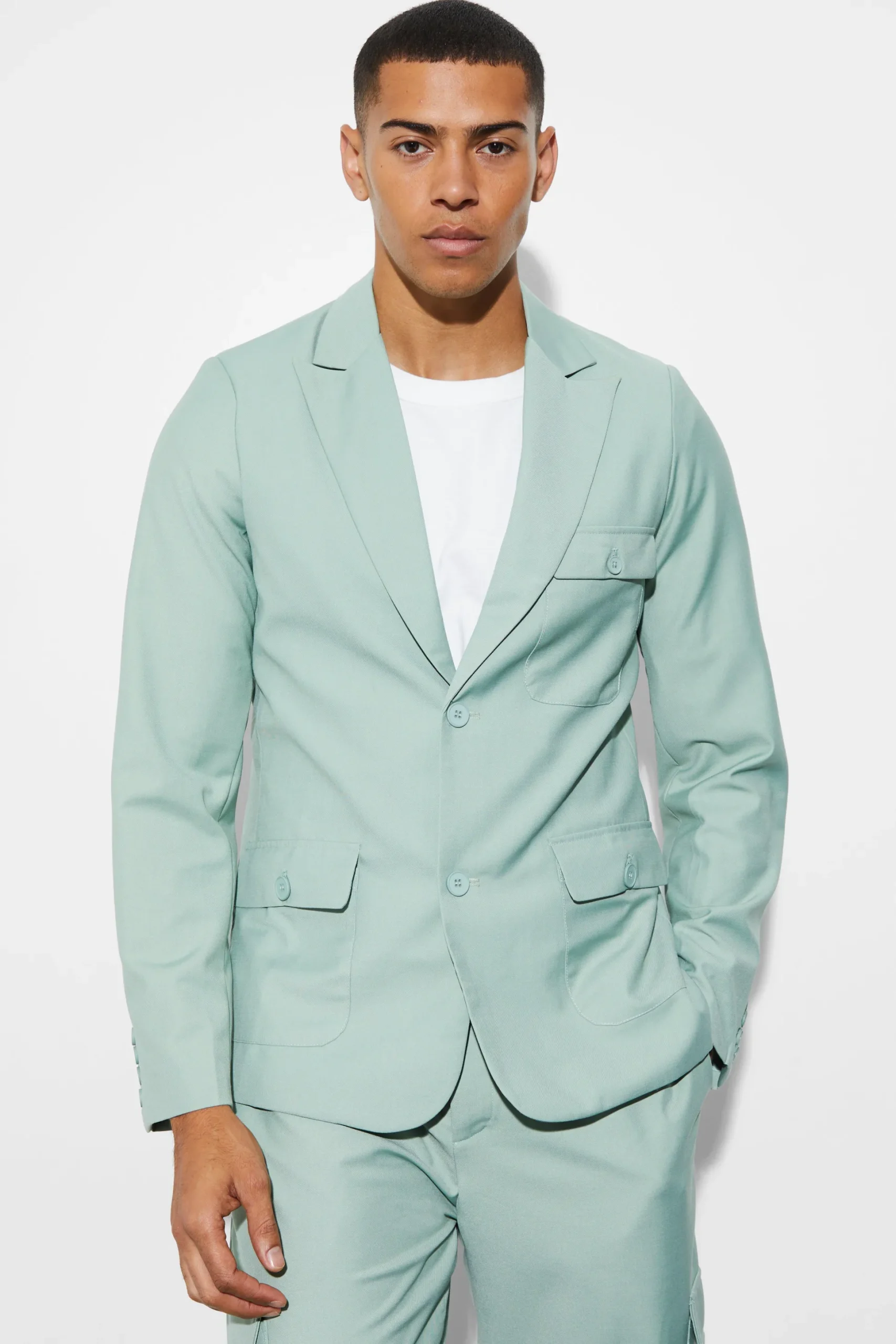 Slim Single Breasted Cargo Suit Jacket | BoohooMAN UK