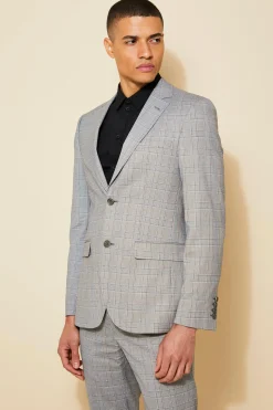 Slim Single Breasted Check Suit Jacket | BoohooMAN UK