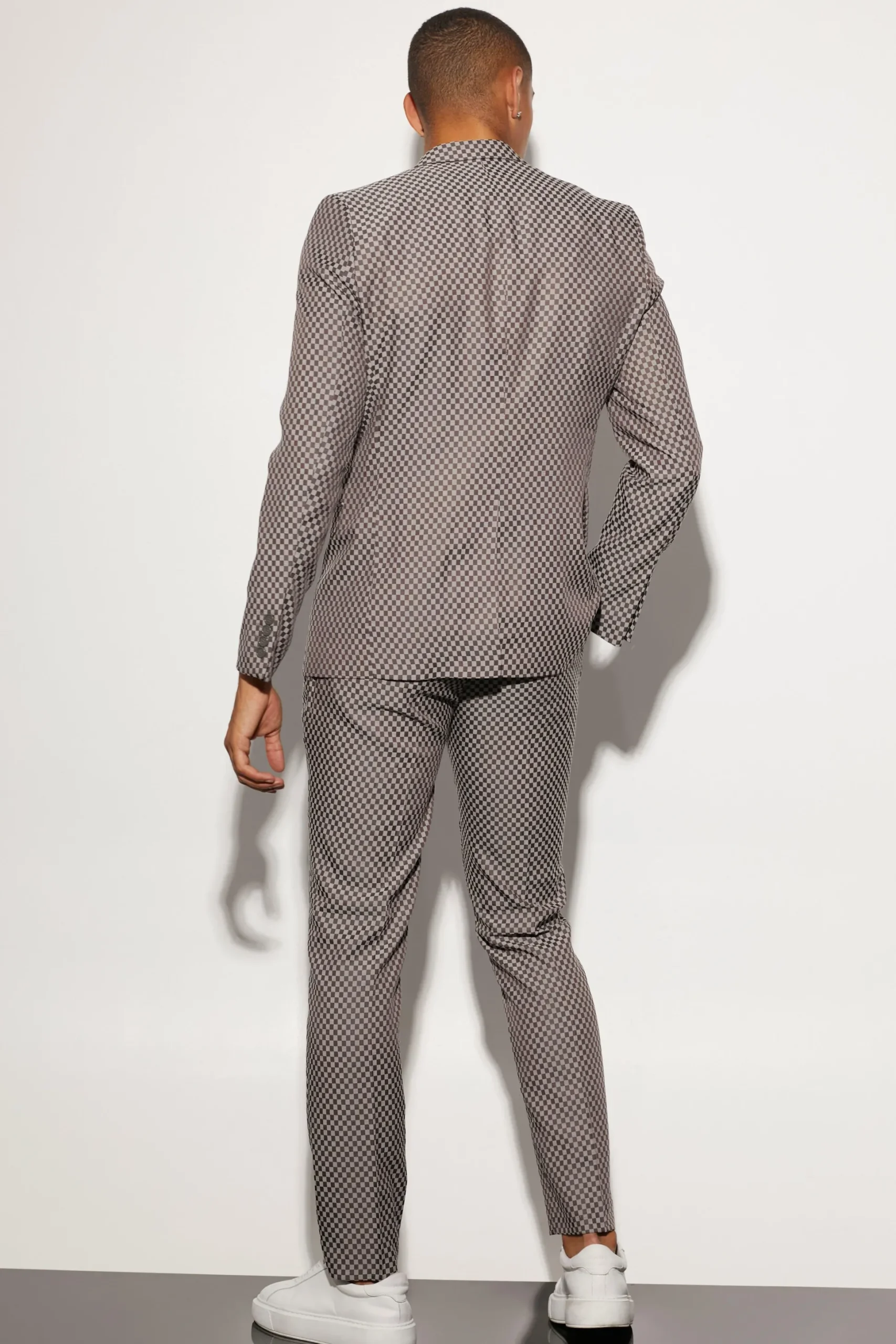 Slim Single Breasted Checkerboard Suit Jacket | BoohooMAN UK