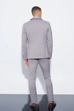 Slim Single Breasted Check Blazer | BoohooMAN UK
