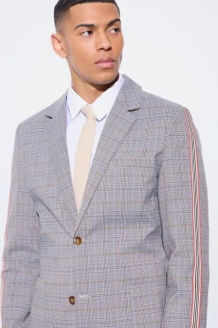 Slim Single Breasted Check Blazer | BoohooMAN UK