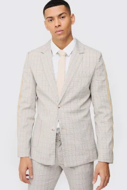 Slim Single Breasted Check Blazer | BoohooMAN UK