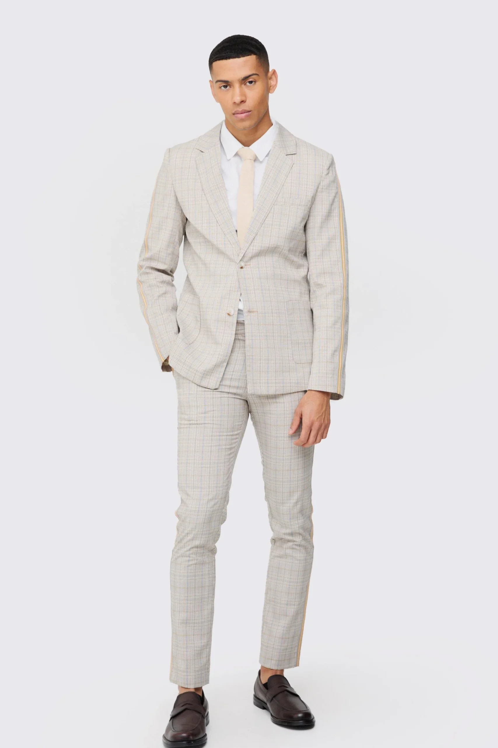 Slim Single Breasted Check Blazer | BoohooMAN UK