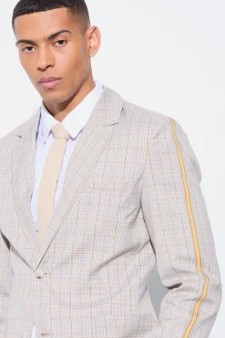Slim Single Breasted Check Blazer | BoohooMAN UK