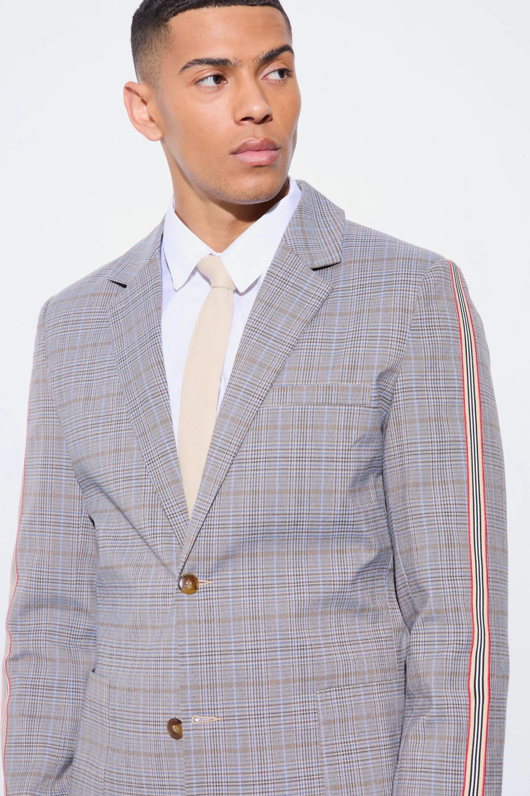 Slim Single Breasted Check Suit | BoohooMAN UK