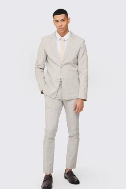 Slim Single Breasted Check Suit | BoohooMAN UK