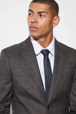 Slim Single Breasted Large Check Suit Jacket | BoohooMAN UK