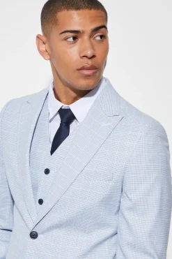 Slim Single Breasted Micro Check Suit Jacket | BoohooMAN UK