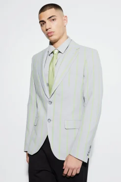 Slim Single Breasted Wide Stripe Suit Jacket | BoohooMAN UK