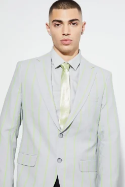 Slim Single Breasted Wide Stripe Suit | BoohooMAN UK