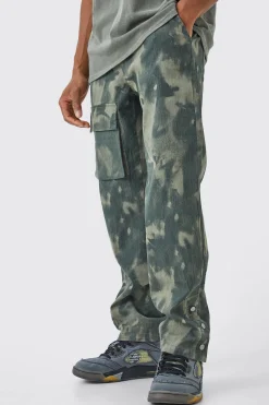 Slim Smoke Camo Cargo Trouser With Popper Hem | BoohooMAN UK