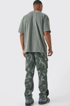 Slim Smoke Camo Cargo Trouser With Popper Hem | BoohooMAN UK